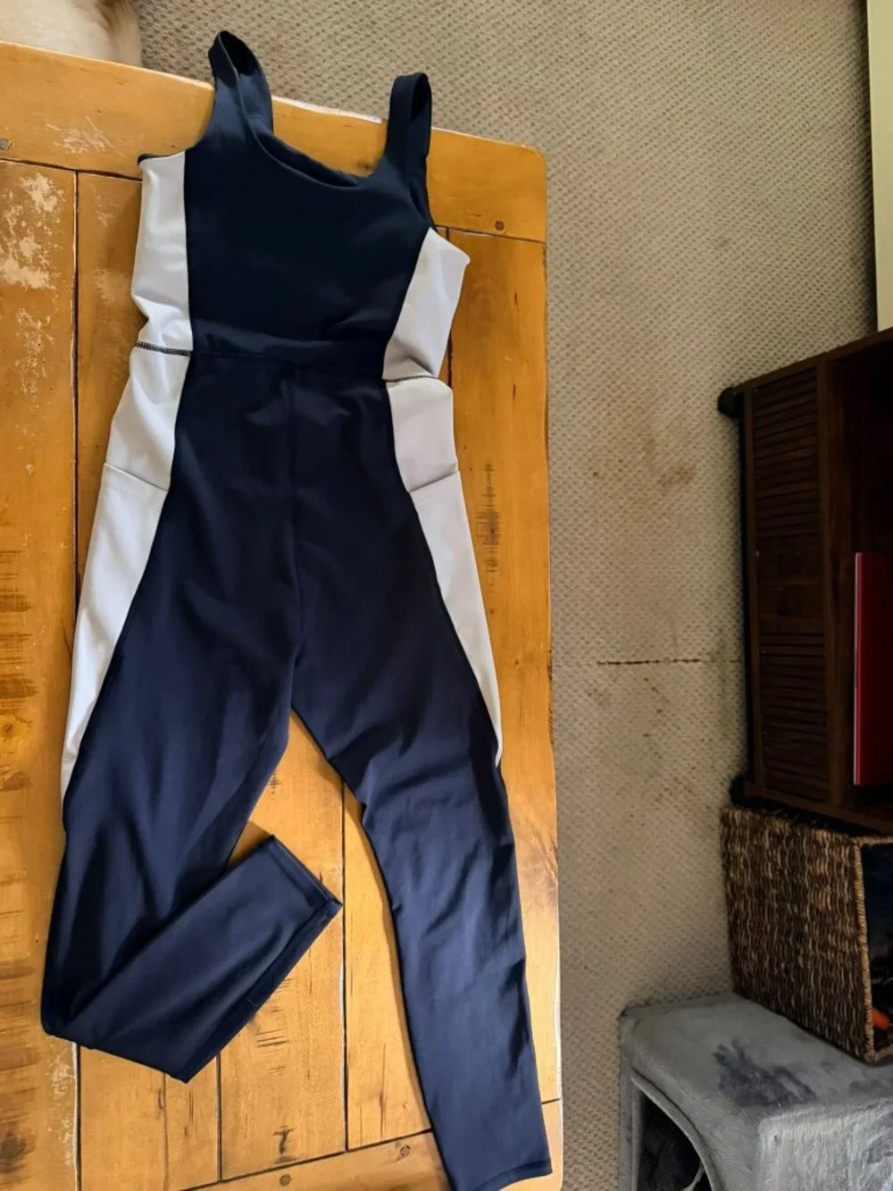 Two-Tone Black & Cream Womens Activewear Jumpsuit With Sleeveless Design And Sid